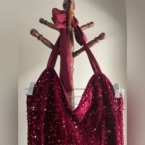 Sparkling Burgundy Sequin Halter Dress